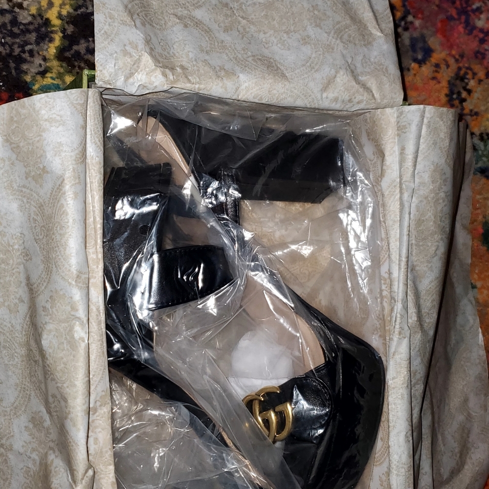 Gucci Black GG Marmont Ankle Wrap Platform Sandals - Picture 4 of 10